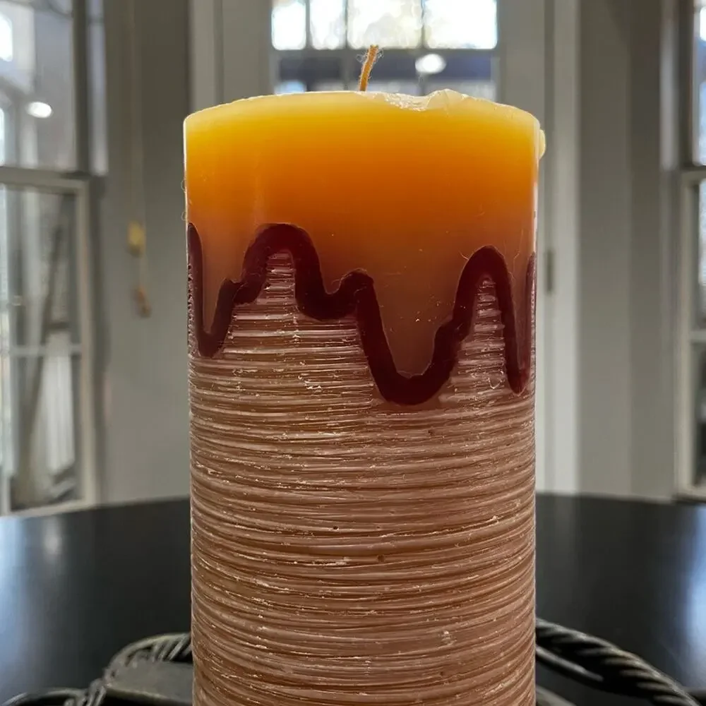 NEW Pier 1 Timber Pillar Cylinder African Amber Tri-Tone Textured 8” Wax Candle